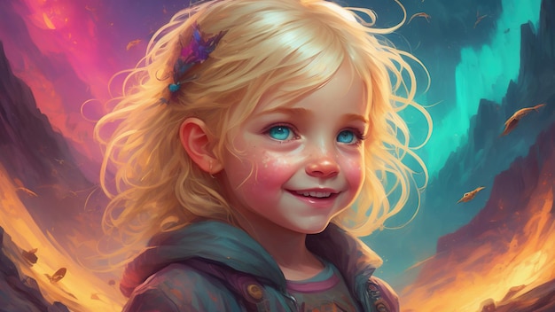 Ritratto di una bambina carina con capelli biondi e occhi azzurri IA generativa