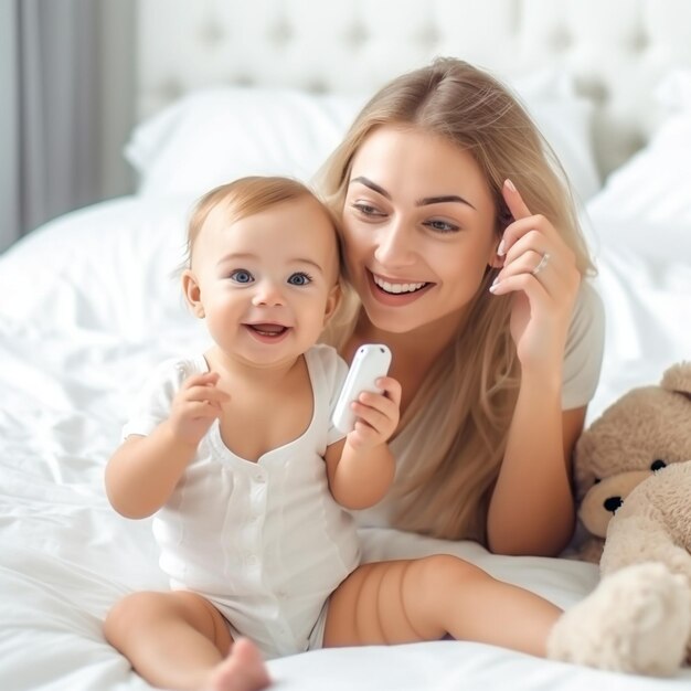 Ritratto di una bambina carina sorridente abbraccio coccole eccitato sorridente giovane mamma mostra amore e affetto