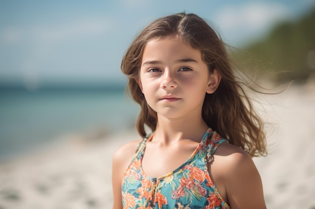 Ritratto di una bambina in una spiaggia estiva