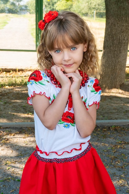 ritratto di una bella bambina in età prescolare che indossa una camicia ricamata - costume nazionale ucraino