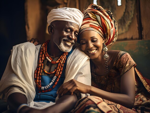 Ritratto di una bella coppia afroamericana in abiti tradizionali