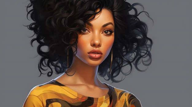 Ritratto di una bella donna afroamericana con i capelli lunghi e ricci