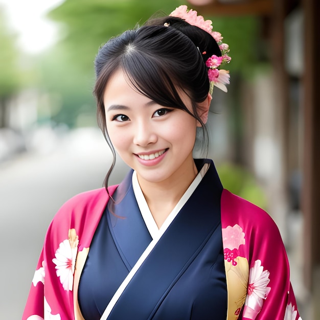 Ritratto di una bella donna asiatica che indossa un kimono