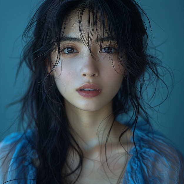 ritratto di una bella donna asiatica con i capelli bagnati in studio