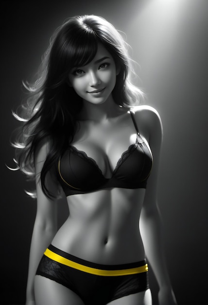Ritratto di una bella donna asiatica in biancheria intima nera