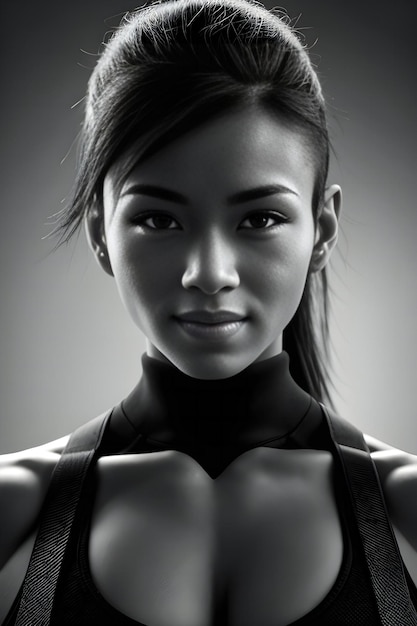 Ritratto di una bella donna asiatica in bianco e nero