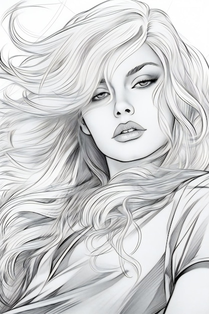 Ritratto di una bella donna con i capelli lunghi Illustrazione di moda