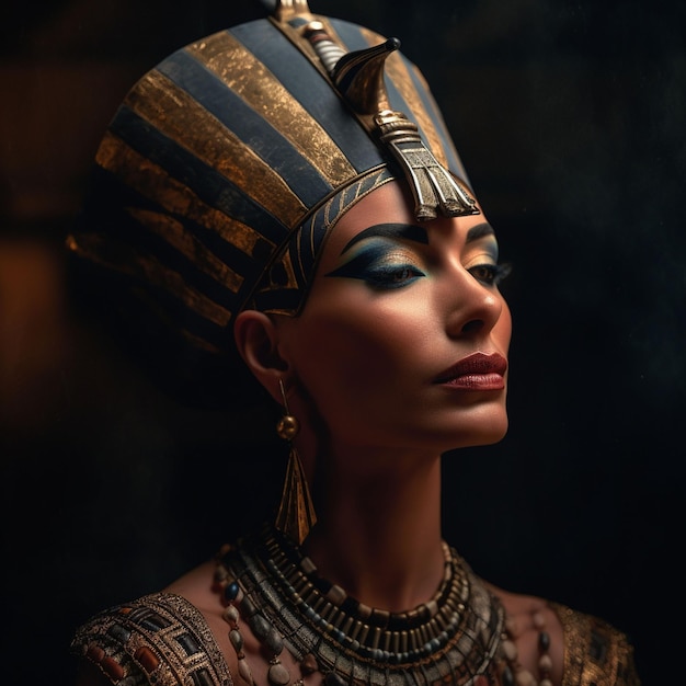Ritratto di una bella donna egiziana con gioielli d'oro Moda di lusso