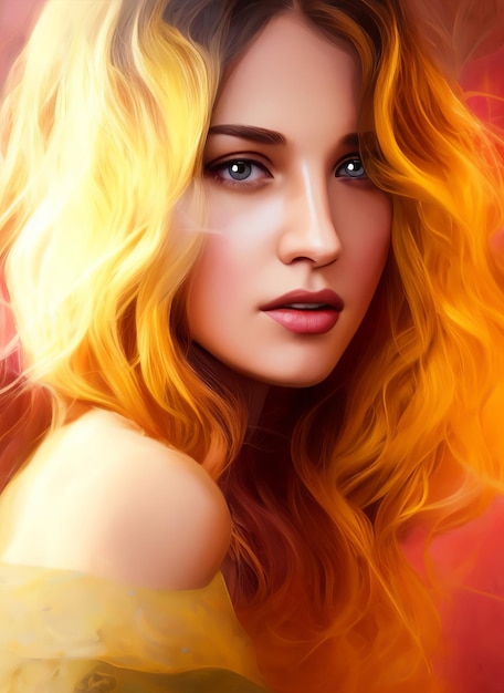 Ritratto di una bella donna, pittura digitale di una bella ragazza, illustrazione digitale di una femmina