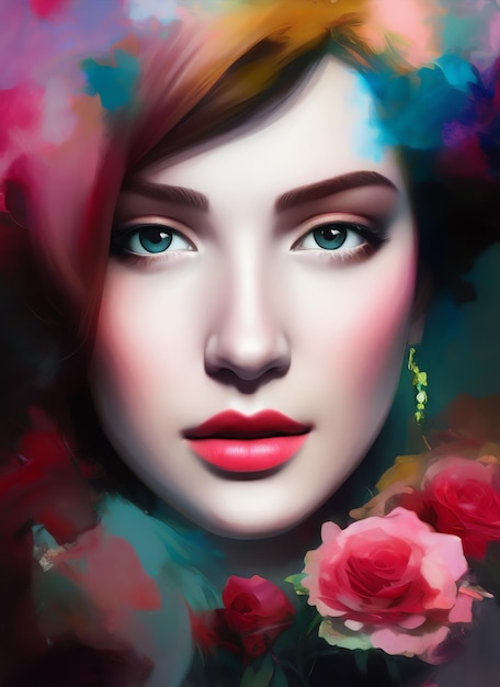 Ritratto di una bella donna, pittura digitale di una bella ragazza, illustrazione digitale