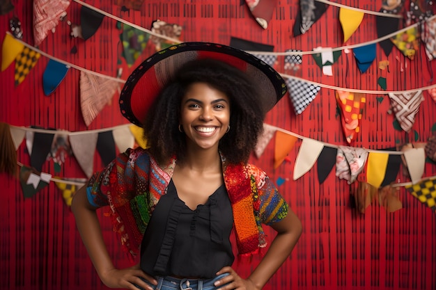 Ritratto di una bella giovane donna brasiliana che indossa un cappello di paglia