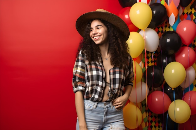 Ritratto di una bella giovane donna brasiliana che indossa un cappello di paglia