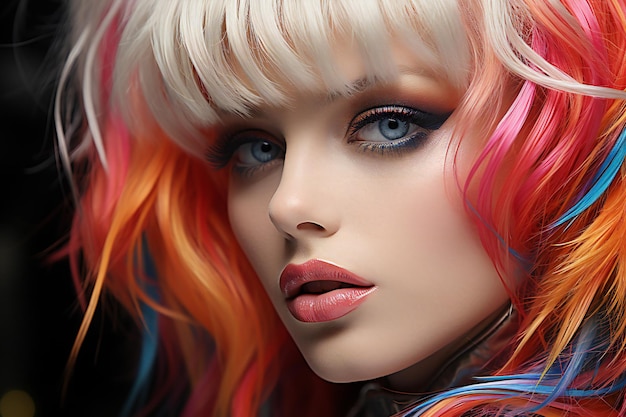 Ritratto di una bella giovane donna con i capelli colorati