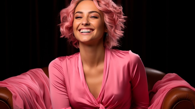 ritratto di una bella giovane donna con i capelli rosa