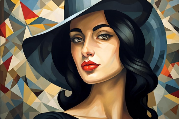 Ritratto di una bella giovane donna con un cappello nero
