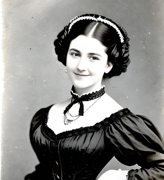 Ritratto di una bella giovane donna in abito da sera Foto in vecchio stile di immagine