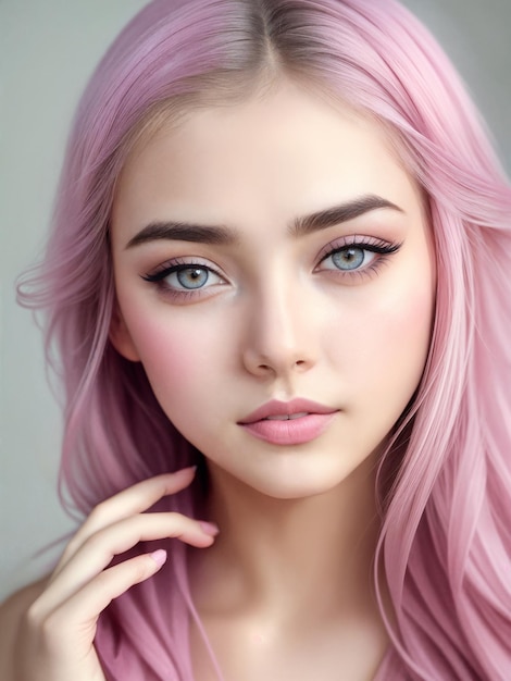 Ritratto di una bella giovane donna in colori rosa pastelloDigital creative designer artAI illustration