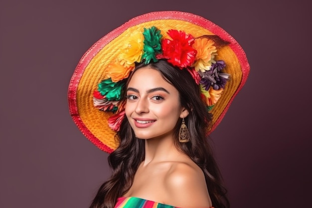 Ritratto di una bella giovane donna messicana che celebra il cinco de mayo creato con l'IA generativa