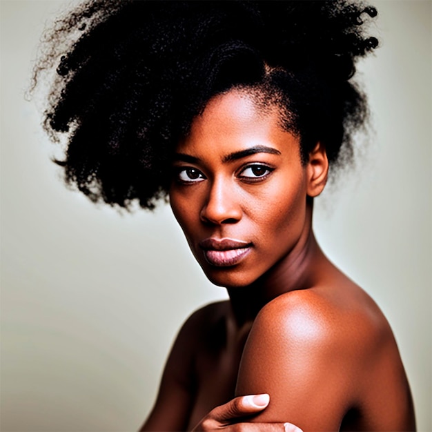 Ritratto di una bella modella nera con i capelli afro