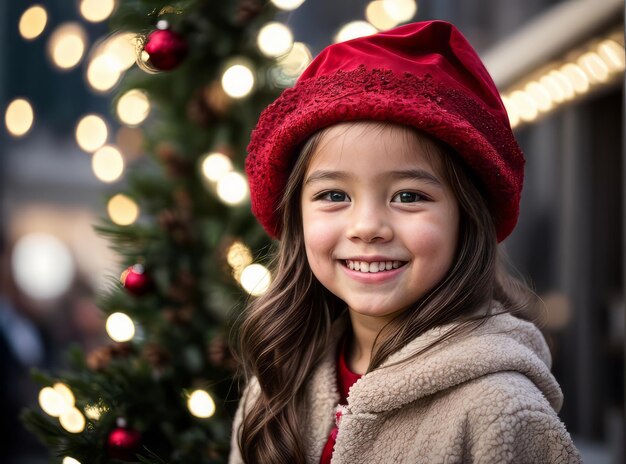 ritratto di una bella ragazza che indossa il cappello di Babbo Natale