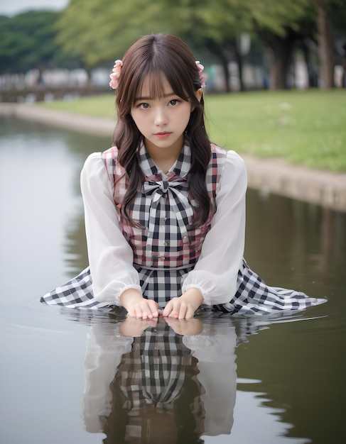 Ritratto di una bella ragazza giapponese con un vestito carino