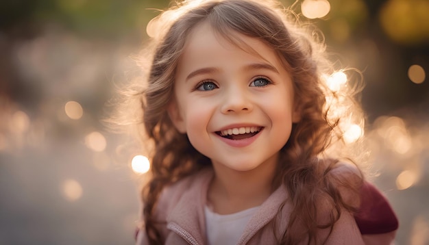 Ritratto di una bella ragazzina con i capelli ricci nel parco