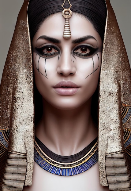 Ritratto di una bella sacerdotessa egiziana con il trucco Immagine di un'antica principessa