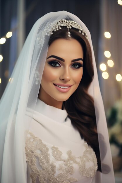 Ritratto di una bella sposa araba felice