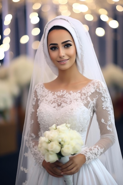 Ritratto di una bella sposa araba felice