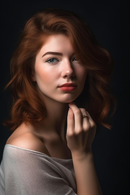 Ritratto di una bellissima giovane donna in studio creato con l'IA generativa