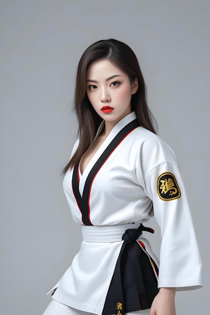 Ritratto di una bellissima ragazza di karate asiatica in kimono