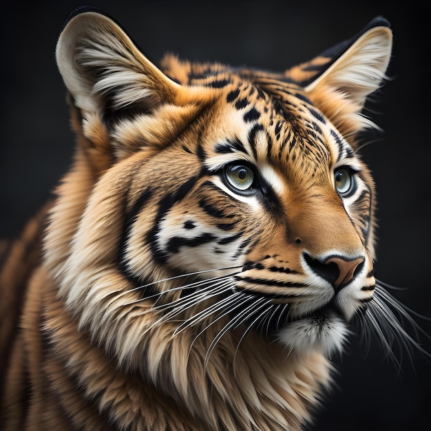 Ritratto di una bellissima tigre su uno sfondo nero Closeup generative ai