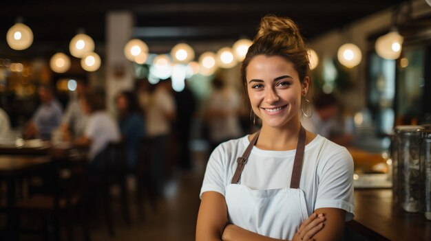 Ritratto di una cameriera sorridente in un ristorante