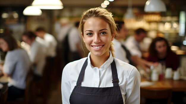 Ritratto di una cameriera sorridente in un ristorante