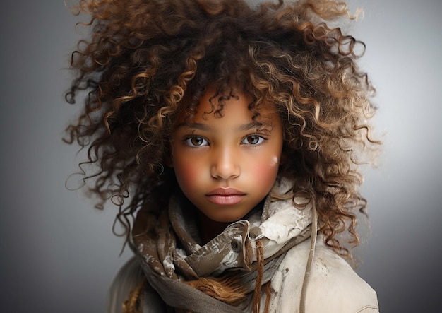 Ritratto di una carina e bellissima ragazza ricciola dell'agenzia di modelle per bambini AI Generative