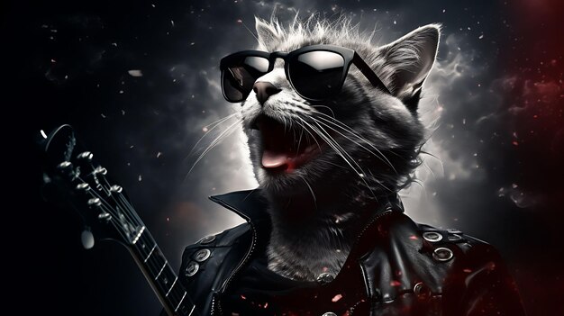 Ritratto di una divertente superstar del rock gatto