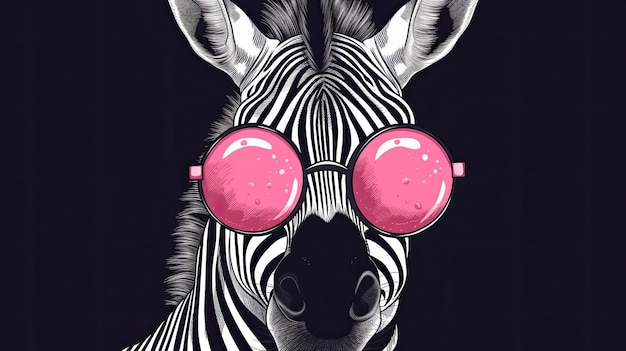 Ritratto di una divertente zebra con labbra Occhiali da sole rosa con tecnologia generativa AI