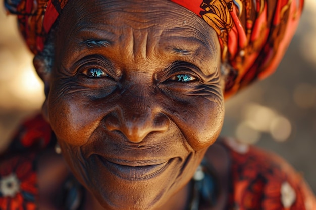 Ritratto di una donna africana anziana felice in primo piano