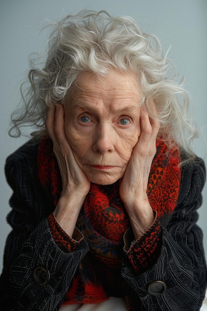 Ritratto di una donna anziana che tiene la testa