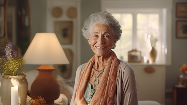 Ritratto di una donna anziana sorridente a casa Generate Ai generative