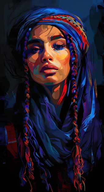 Ritratto di una donna berbera che indossa una Takchita tradizionale Vestita una maglietta Design Art Tattoo Inca Frames