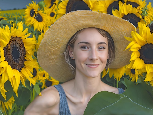 Ritratto di una donna con girasoli gialli