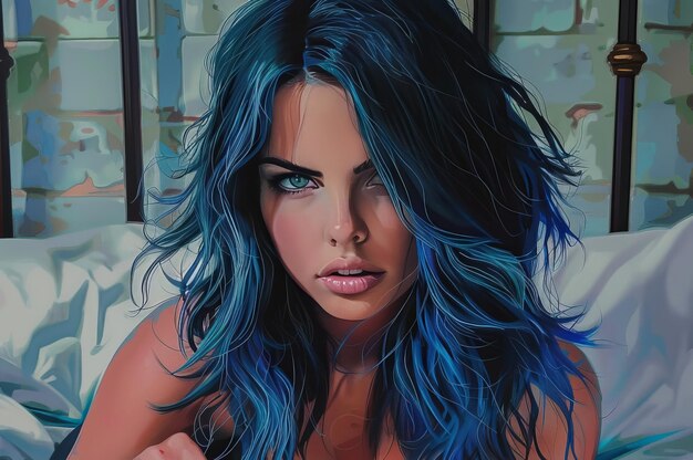 Ritratto di una donna con i capelli blu