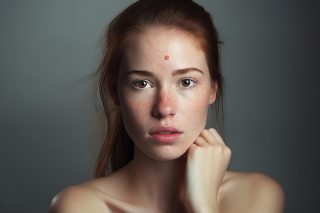Ritratto di una donna con un'infiammazione dell'acne