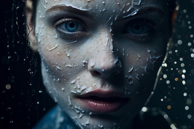 Ritratto di una donna con una consistenza realistica con residui di vernice sul viso generato da AI
