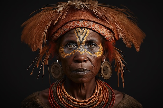 Ritratto di una donna della tribù Huli Wigmen della Papua Nuova Guinea Arte generata da Ai