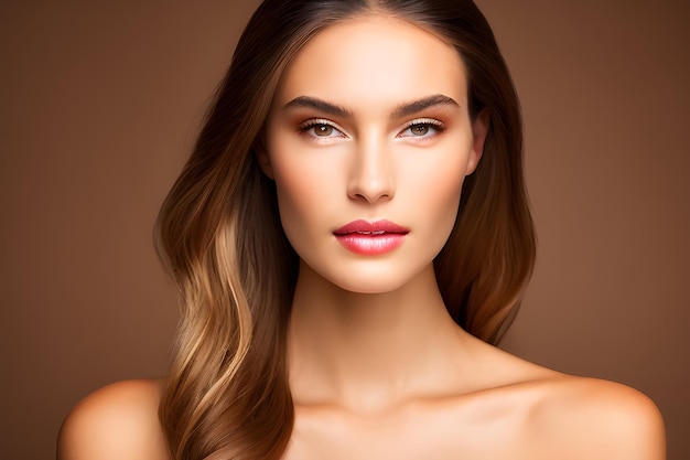 Ritratto di una donna di bellezza con i capelli lunghi Cosmetica Modello di bellezza Artificiale Artificiale arte generativa