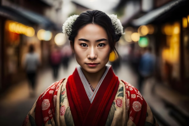 Ritratto di una donna giapponese in abiti nazionali rete neurale ai generata