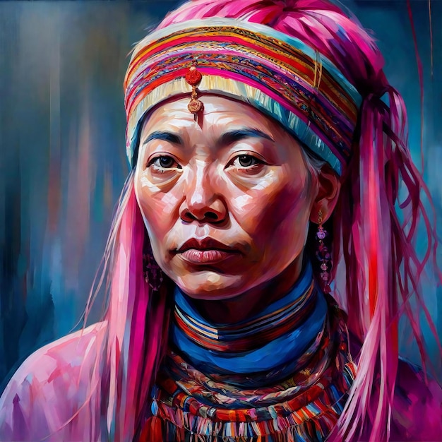 Ritratto di una donna indiana dai capelli colorati Pittura digitale