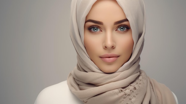 Ritratto di una donna islamica sorridente ragazza musulmana carina bella modella musulmana che posa sullo sfondo dello studio ritratto di uma donna in hijab